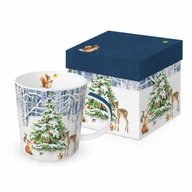 Ozdoby bożonarodzeniowe - DUŻY KUBEK PORCELANOWY Choinka w zimowym lesie - w PUDEŁKU - miniaturka - grafika 1