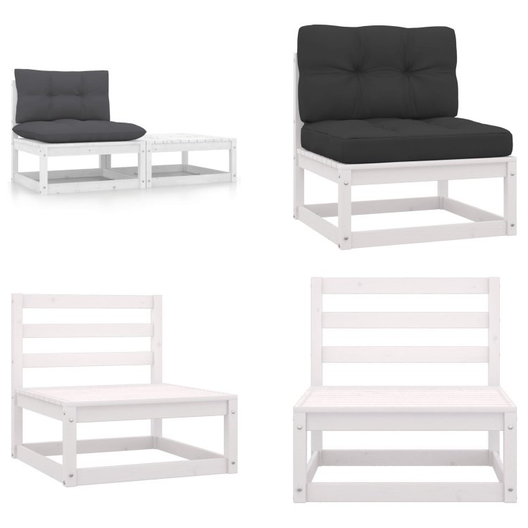 vidaXL 2-częściowy zestaw wypoczynkowy do ogrodu z poduszkami biała lita sosna - Zestaw wypoczynkowy do ogrodu - Zestawy wypoczynkowe do ogrodu - Drewniane meble wypoczynkowe - Drewniane meble ogrodowe