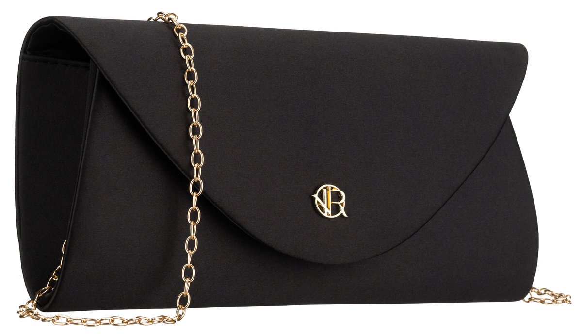 Elegancka wieczorowa torebka damska ROVICKY mała kopertówka na złotym łańcuszku wesele sylwester czarna