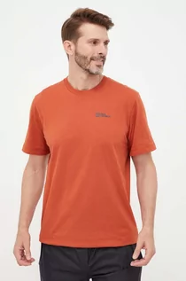 Koszulki męskie - Jack Wolfskin t-shirt bawełniany kolor czerwony gładki - grafika 1