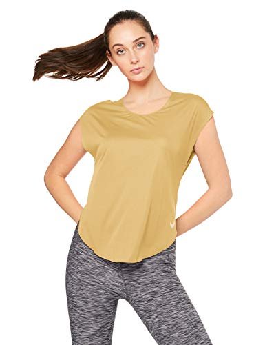Nike Damska koszulka z krótkim rękawem, do biegania w stylu miejskim, kolor złoty/odblaskowy srebrny, S