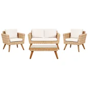 Ławy i stoliki kawowe - BELIANI Zestaw mebli ogrodowych 4-osobowy wypoczynkowy złamana biel technorattan sofa dwa fotele poduszki stolik kawowy - miniaturka - grafika 1