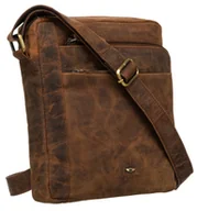 Torby męskie - Mała dwukomorowa listonoszka męska z nubukowej skóry naturalnej PETERSON brązowa torebka na ramię funkcjonalna przegródki na karty i dokumenty miejs.. - miniaturka - grafika 1