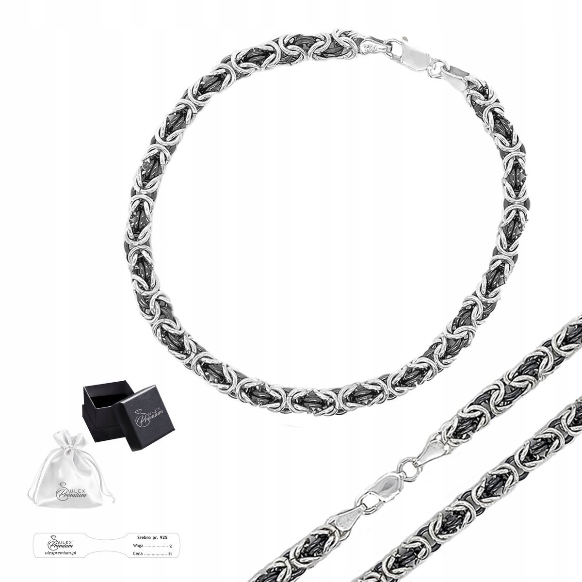 Bransoletka Bizantyna srebro 925 Splot Królewski Na Prezent 21 cm x 4,5 mm