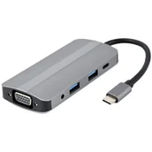 Wtyczki i adaptery - GEMBIRD A-CM-COMBO8-02 Adapter USB Type C 8w1 Hub3.1 + HDMI + VGA + PD + czytnik kart + dźwięk stereo szary - miniaturka - grafika 1