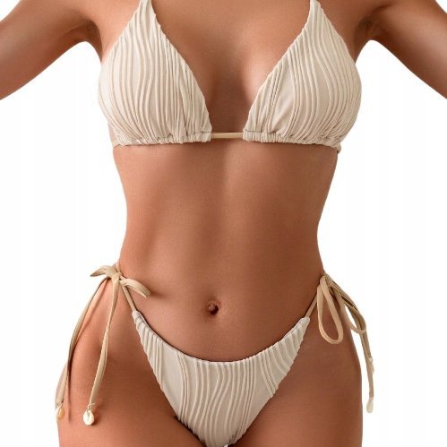 Seksowne Modne Beżowe Bikini Strój Kąpielowy Dwuczęściowy Wiązanie Xl