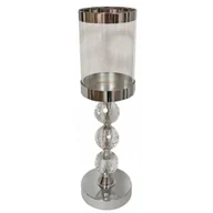 Świeczniki - Świecznik elegancki szklany srebrny lampion klosz - miniaturka - grafika 1