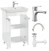 Szafki łazienkowe - Szafka łazienkowa z umywalką biały połysk stojąca 55x85 Capri z baterią chrom wydłużoną - miniaturka - grafika 1