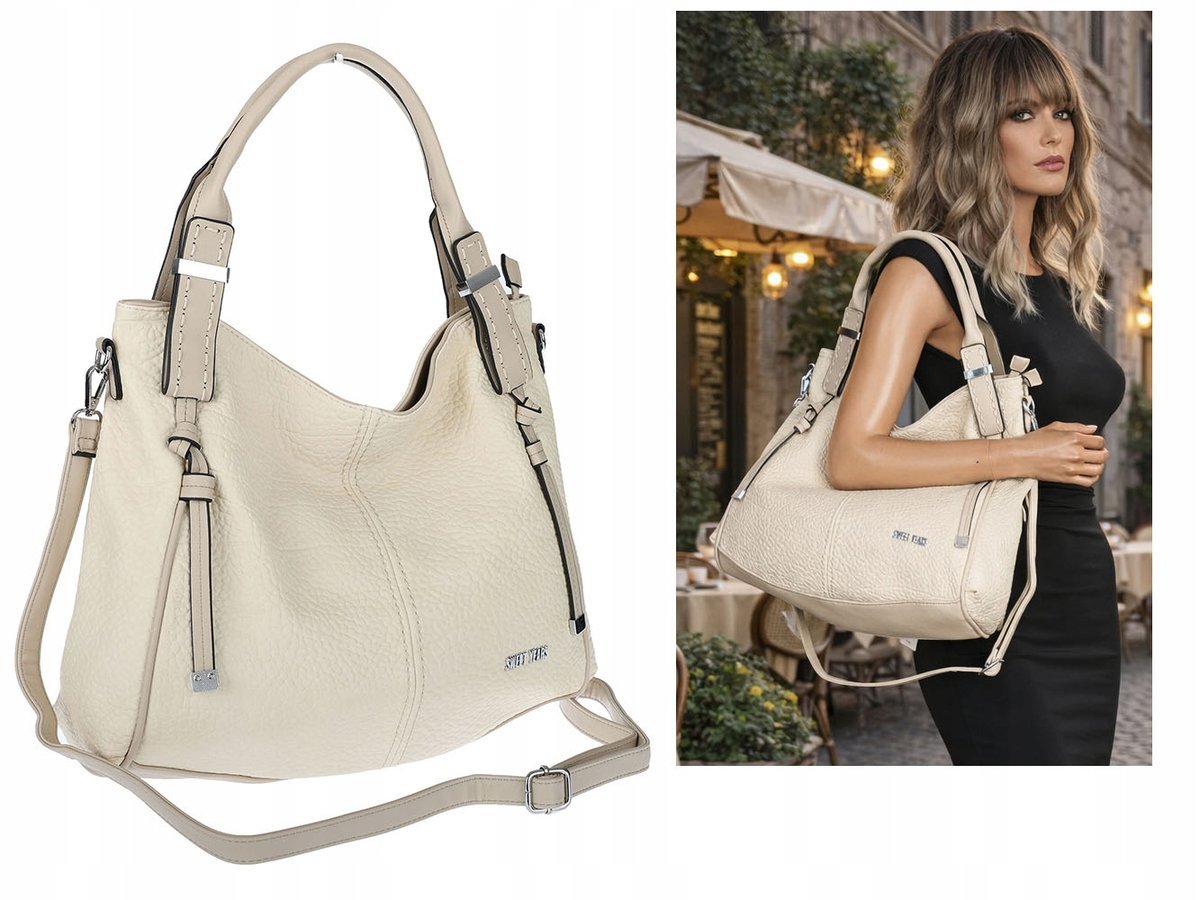 Torebka Damska shopper WOREK włoska marka SWEET YEARS pojemna 6846 Beżowa