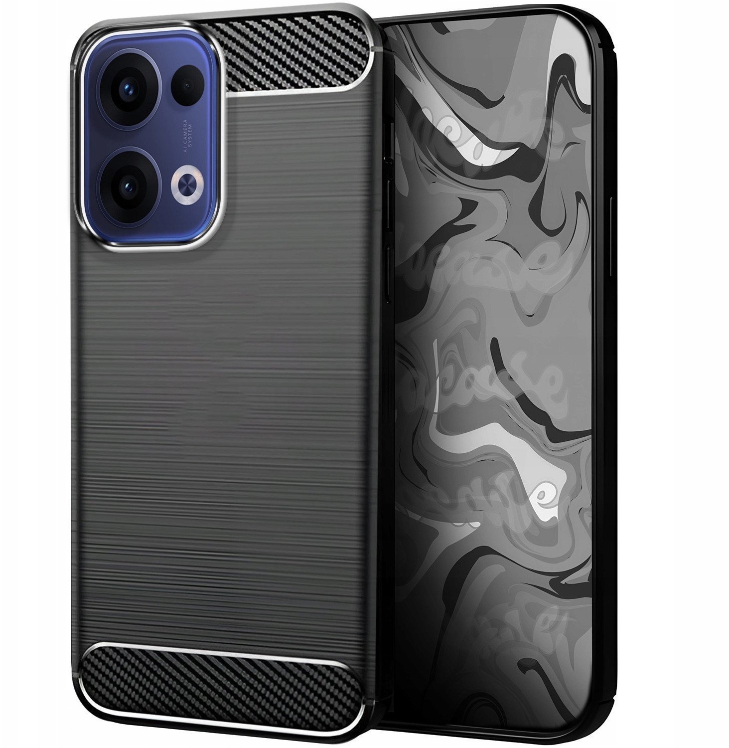 Etui do Oppo Reno13 5G Czarne, Pancerne, Karbon, Pokrowiec, Plecki, Case