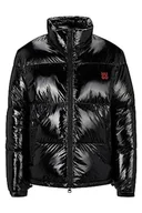 Kurtki męskie - HUGO Biron2341 męska kurtka pikowana, wodoodporna, połyskująca z logo Stack, czarny (Black1), XS - miniaturka - grafika 1