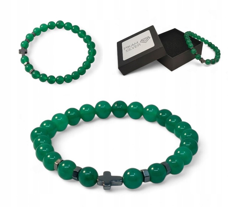 Bransoletka Z Kamieni Naturalnych 8mm Awenturyn Hematyt Z Krzyżykiem