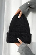 Czapki damskie - Czapka Mila beanie czarna podwójne ocieplenie baby alpaka wełna merino - miniaturka - grafika 1
