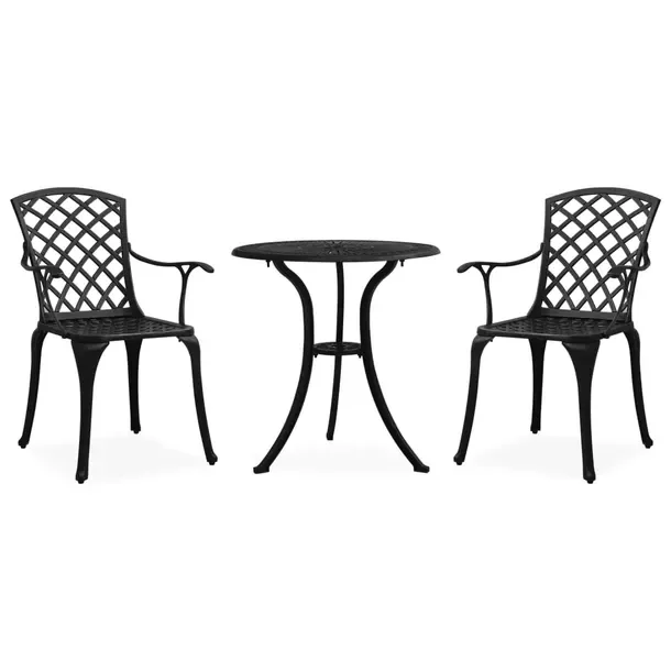 Zestaw Bistro z Odlewanego Aluminium Czarny 61x60x93 cm, Stół 62x65 cm