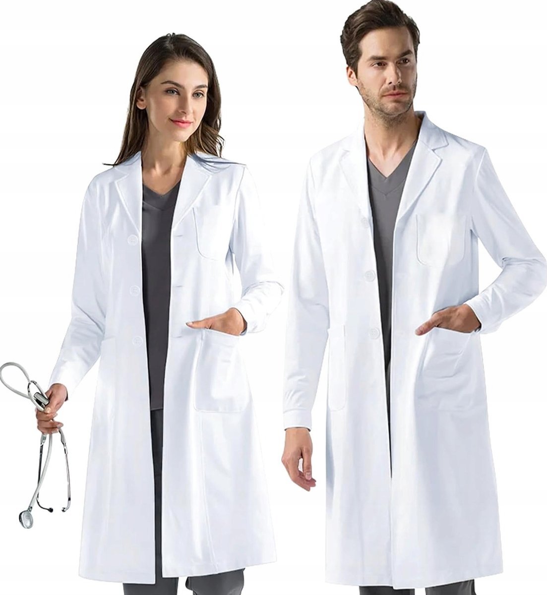 BLUZKA LABORATORYJNA UNISEX DŁUGI RĘKAW BIAŁA OCHRONNA PROFESJONALNA