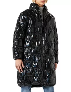 Kurtki damskie - Love Moschino Damska kurtka z długim wyściełanym logo Thermo Quilted Nylon z kapturem, czarny, 38 - grafika 1