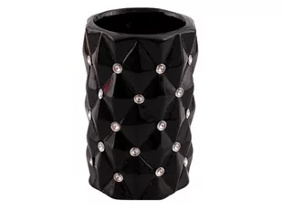 Zoom   Wazon ceramiczny z kryształkami glamour czarny okrągły pikowany 18 cm - Wazony i flakony - miniaturka - grafika 1