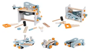 MINI WARSZTAT STÓŁ NARZĘDZIOWY DREWNIANY ZESTAW KONSTRUKCYJNY 52 ELEMENTY ECOTOYS - Zabawy w naśladowanie dorosłych - miniaturka - grafika 1