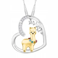 Naszyjniki - Naszyjnik Srebrny 925 Serce z Lama Alpaka Przyjaźni Zwierzęta POZŁACANY 585 - miniaturka - grafika 1