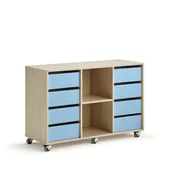 Meble do szkół i przedszkoli - Regał szkolny CASPER, 8 szuflad, 2 przegrody, brzoza, błękitny - miniaturka - grafika 1
