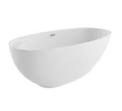 Wanny - Polimat Wanna wolnostojąca Kivi 165x75 cm owalna biały mat syfon i przelew chrom 00647 - miniaturka - grafika 1