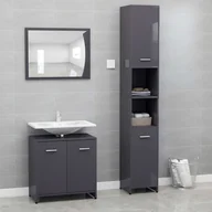 Meble łazienkowe - vidaXL vidaXL 3-cz. zestaw mebli łazienkowych, wysoki połysk, szary, płyta 8720286166253 - miniaturka - grafika 1