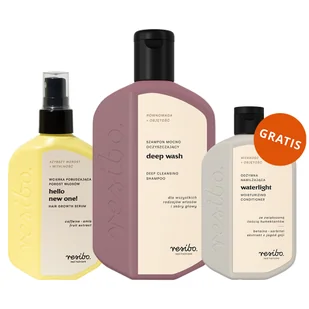 Zestaw Resibo Deep Wash, szampon mocno oczyszczający, 250 ml + wcierka pobudzająca porost włosów, 90 ml + nawilżająca odżywka do włosów, 100 ml gratis - Zestawy kosmetyków damskich - miniaturka - grafika 1