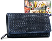Portfele - Portfel Damski Z Plecionej Skóry Naturalnej Rovicky, Ciemnoniebieski - miniaturka - grafika 1