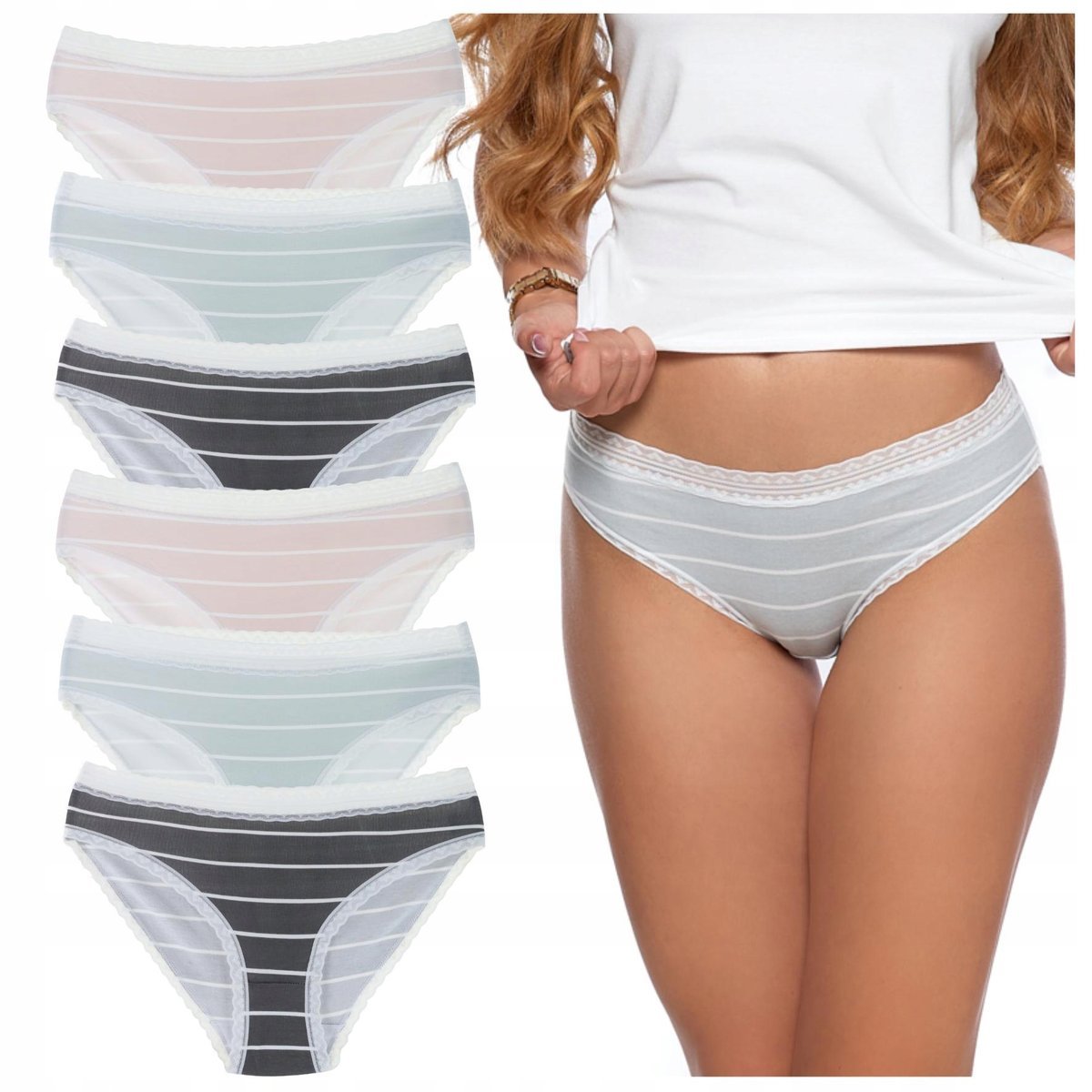 6x Bawełniane FIGI MAJTKI DAMSKIE z Koronką Kolorowe Moraj Zestaw r. XL r. XL