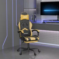 Fotele gamingowe - Lumarko Fotel gamingowy z podnóżkiem, czarno-złoty, sztuczna skóra - miniaturka - grafika 1