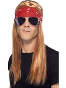 Dodatki do strojów karnawałowych - Smiffys 22405 męski zestaw rocker z lat 90., peruka, opaska na czoło i okulary przeciwsłoneczne, czerwone blond, jeden rozmiar 22405 - miniaturka - grafika 1
