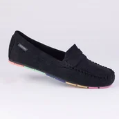 Mokasyny damskie - Mokasyny damskie GOODIN GD-FL679 skóra eko zamsz ażurek czarny 38 - miniaturka - grafika 1