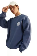 Bluzy męskie - TRENDYOL MAN BLUZA MĘSKA NIEBIESKA Z OKRĄGŁYM DEKOLTEM I NADRUKIEM M 5DA - miniaturka - grafika 1