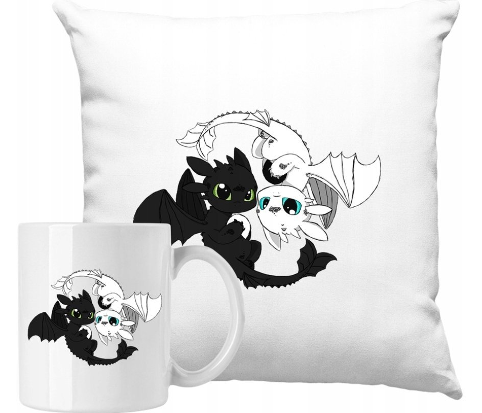 ZESTAW PODUSZKA + KUBEK Jak Wytresować Smoka Pomysł Na Prezent +IMIĘ