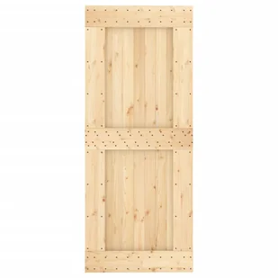 Drzwi przesuwne z osprzętem, 85x210 cm, lite drewno sosnowe 8721012081673 - Drzwi wewnętrzne - miniaturka - grafika 1