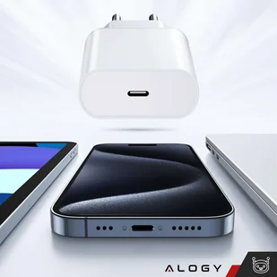 Ładowarka sieciowa szybka 30W USB-C USB typ C GaN PD do iPhone kostka Alogy Biała + Kabel USB-C 1m - Ładowarki do telefonów - miniaturka - grafika 3