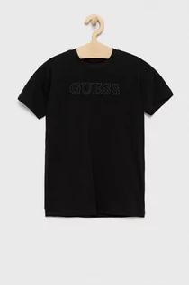 Koszulki dla chłopców - Guess t-shirt dziecięcy kolor czarny z aplikacją - grafika 1