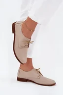 Półbuty damskie - Skórzane Półbuty Damskie Eleganckie Sznurowane Zazoo 4238 Beżowe - Butosklep - miniaturka - grafika 1