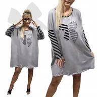 Bluzki damskie - LUŹNA TUNIKA kokarda rękawy paski BAWEŁNA sukienka cyrkonie 50 52 5XL 3181 - miniaturka - grafika 1
