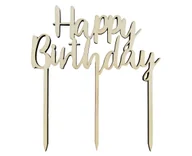 Dekoracje i nakrycia stołu na imprezę - Dekoracja Drewniana Na Tort Happy Birthday, 13X14 Cm - miniaturka - grafika 1