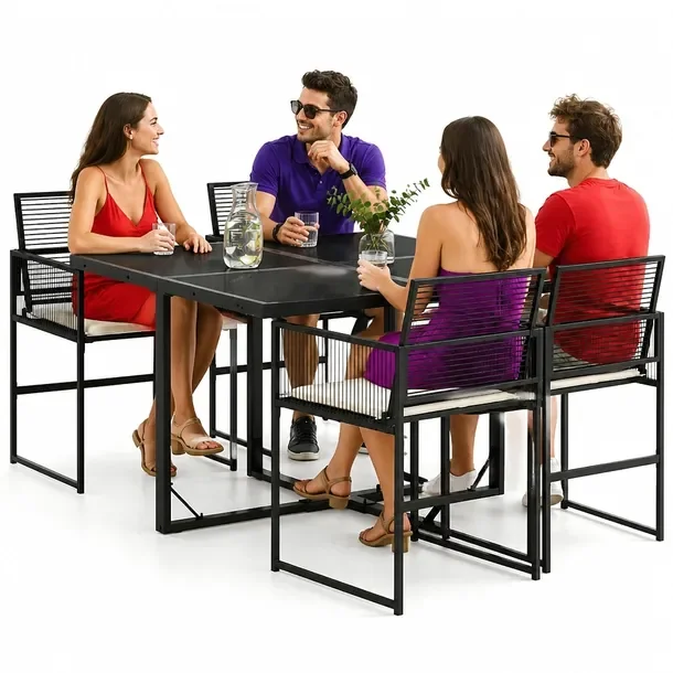 Zestaw Mebli Ogrodowych Rattan PE Czarny 110x107x72 cm