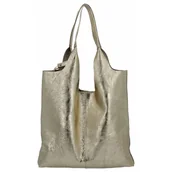 Torebki damskie - Włoska Torebka Skórzana Shopper Bag z Kosmetyczką 165 Złota - miniaturka - grafika 1