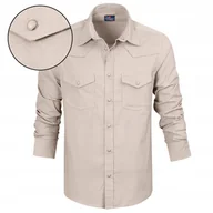 Koszule męskie - Koszula Męska Sztruksowa z Długim Rękawem Beżowa Regular Fit Pako Jeans - miniaturka - grafika 1