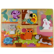 Układanki dla dzieci - Tooky Toy Drewniane Puzzle Zwierzątka Dom Dopasuj Kształty - miniaturka - grafika 1