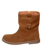 Botki damskie - kmins Skórzane botki w kolorze jasnobrązowym - miniaturka - grafika 1