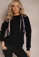 Bluzy damskie - Czarna Bawełniana Bluza z Sznurkami i Kapturem Tyche - miniaturka - grafika 1