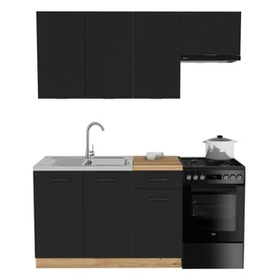 Zestaw Mebli Kuchennych Presto 170 Cm Płyta Laminowana Czarny/Lamela Czarny - Meble kuchenne - miniaturka - grafika 1