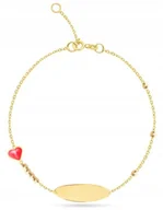 Biżuteria dla dzieci - ZŁOTA BRANSOLETKA DLA DZIECKA Z SERDUSZKIEM I BLASZKA + GRAWER 8KT 333 - miniaturka - grafika 1