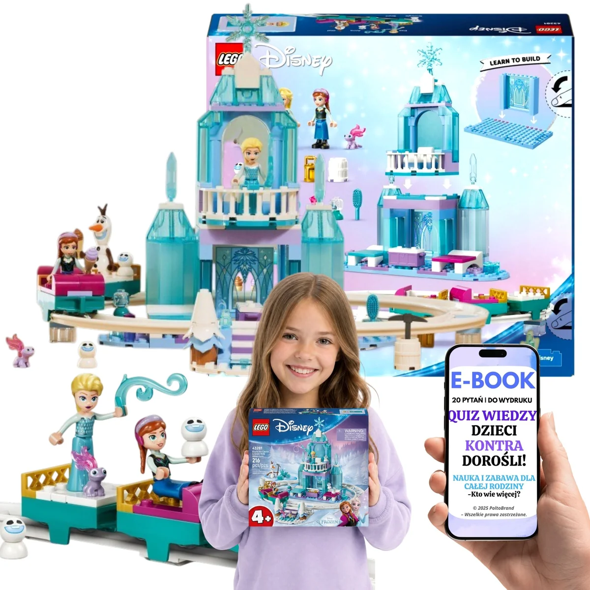 LEGO DISNEY Kraina lodu Lodowy zamek Elzy i śnieżna przejażdżka Na Mikołajki i Boże Narodzenie 43281 Dla Dziecka