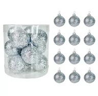 Bombki - BOMBKI CHOINKOWE PLASTIKOWE SREBRNE BROKATOWE 40 MM ZESTAW 12 SZT BOMBKI I OZDOBY CHOINKOWE - miniaturka - grafika 1